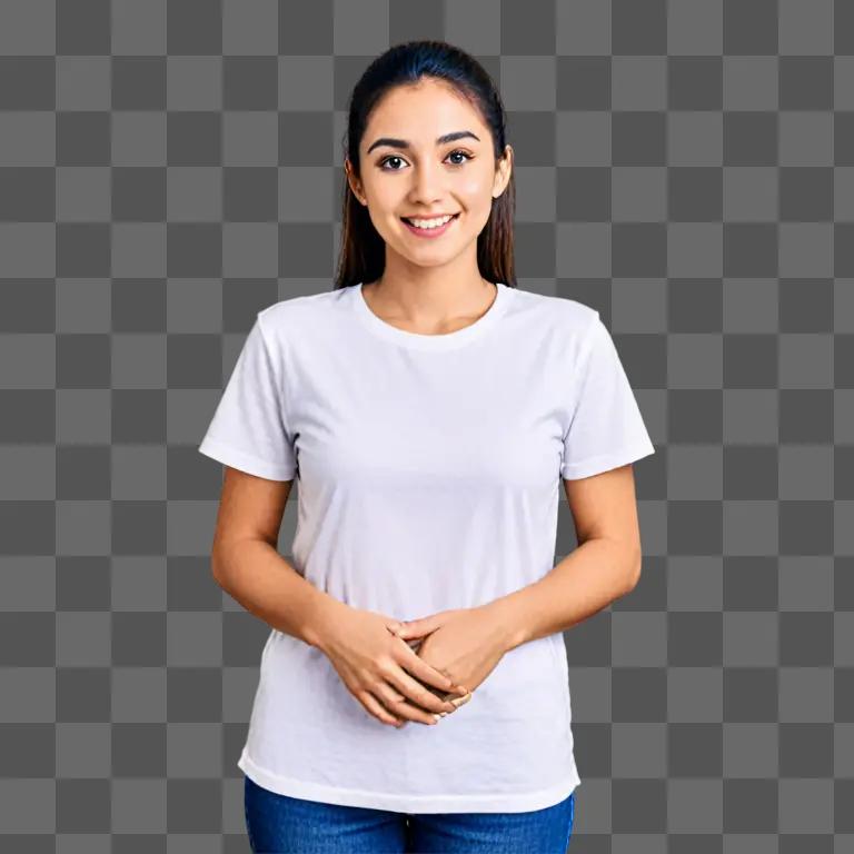 Young woman in white t-shirt poses for a picture