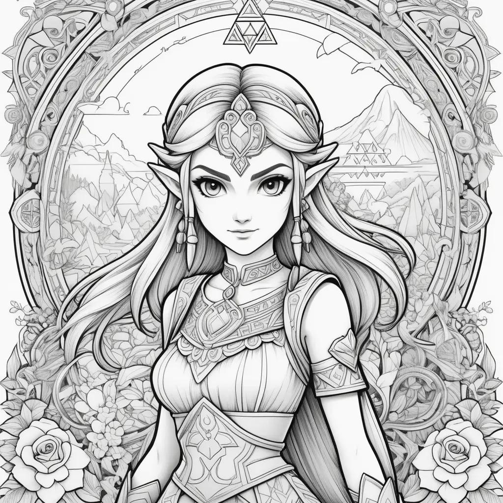 Zelda coloring page featuring a girl in a crown