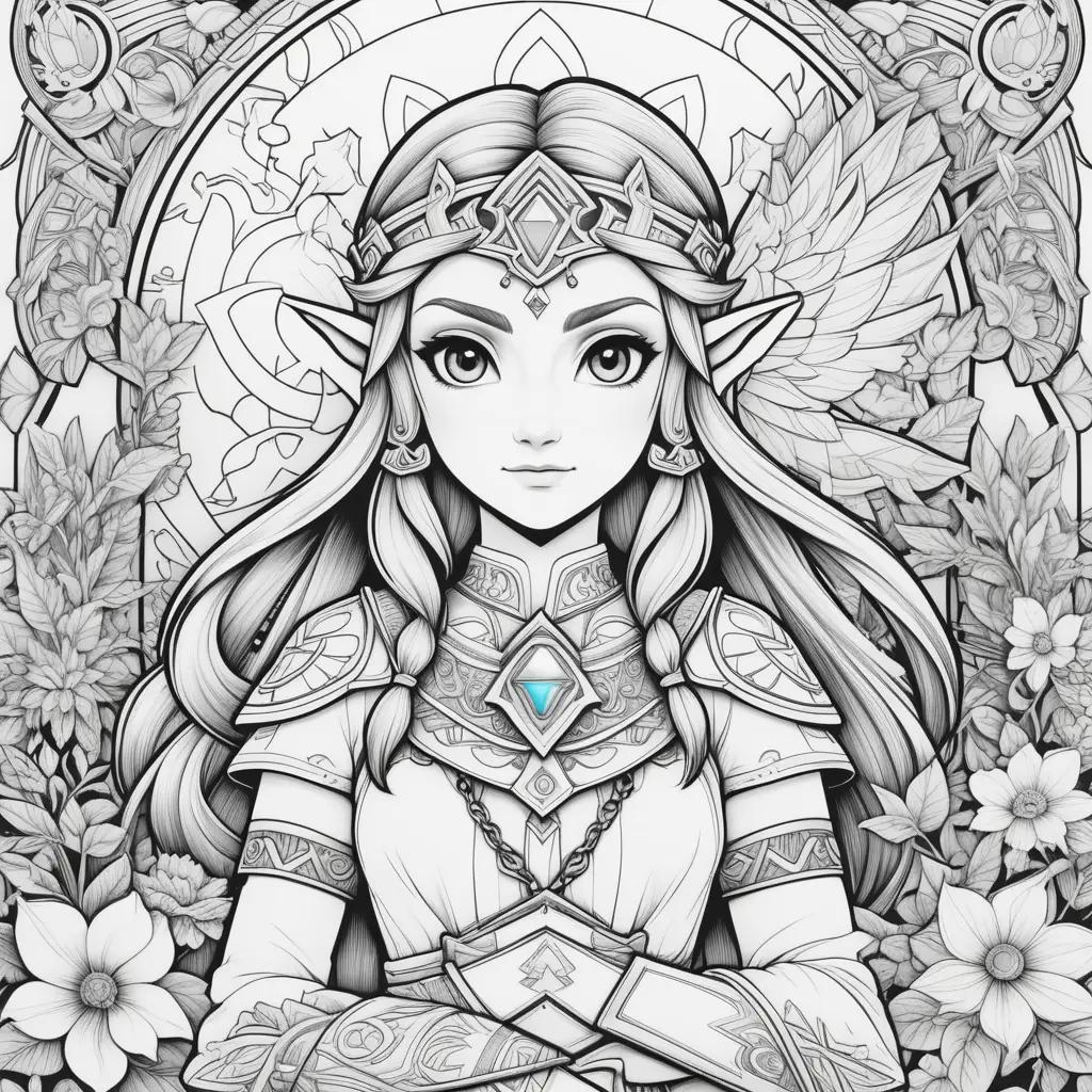 Zelda coloring pages of a girl with a shield and a sword