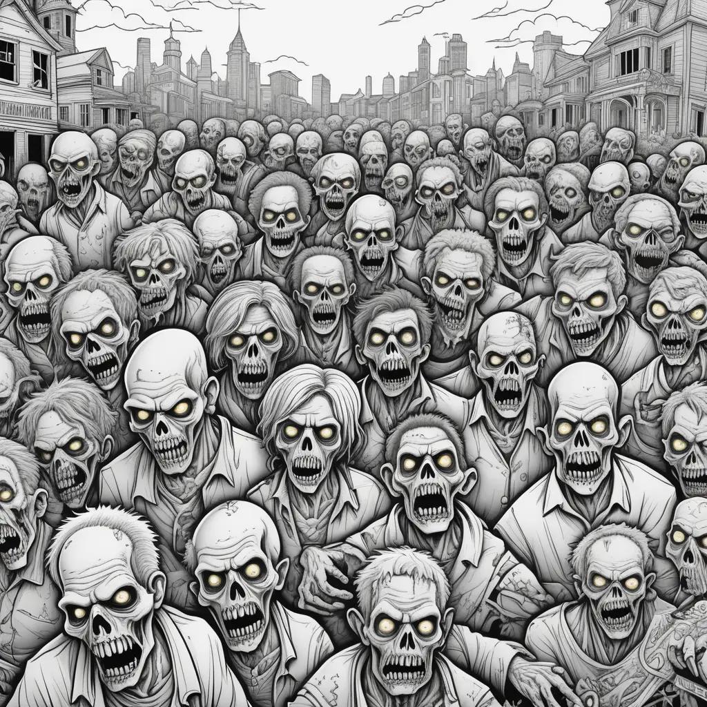 Zombie Coloring Pages: A Massive Zombie Crowd