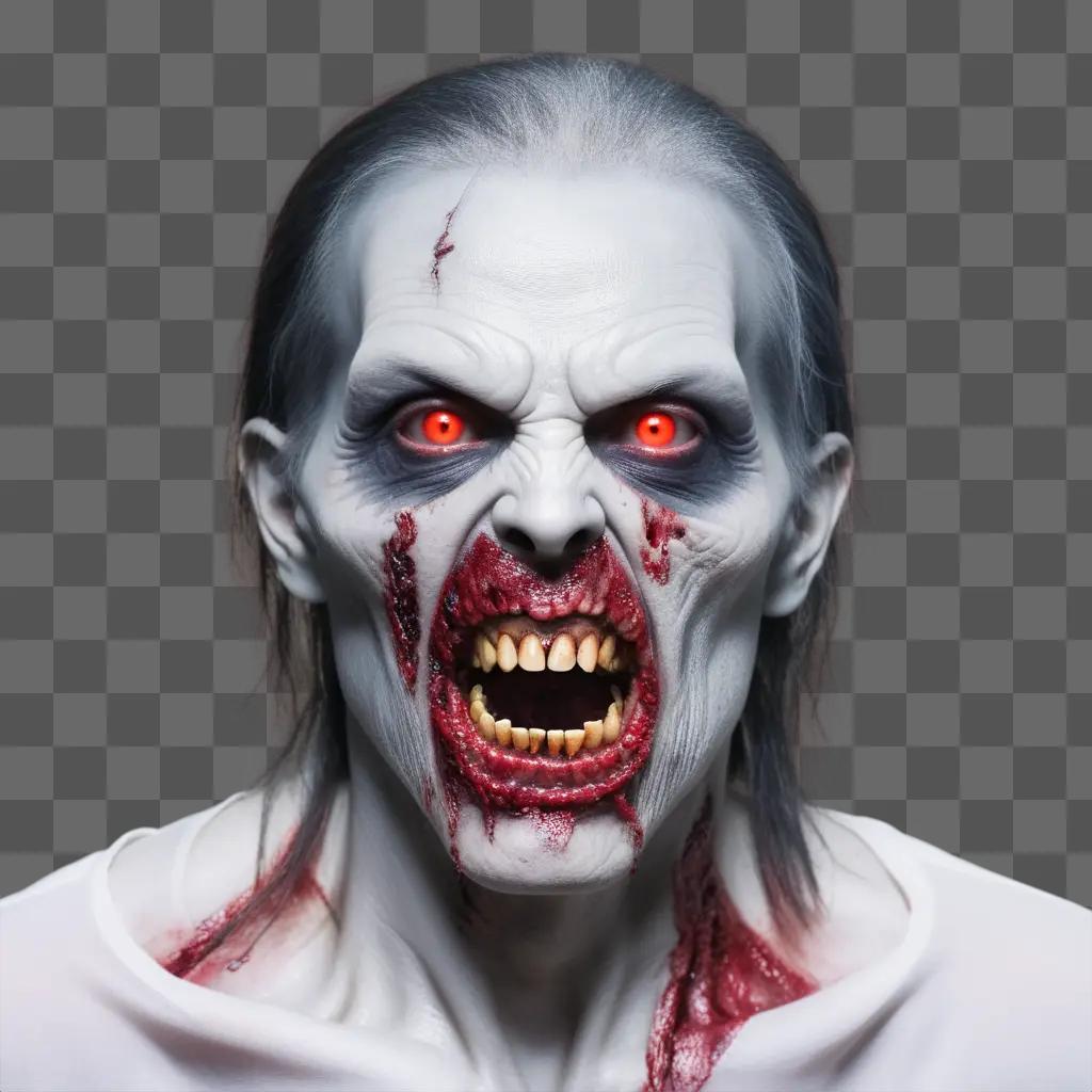 Zombie face with glowing red eyes