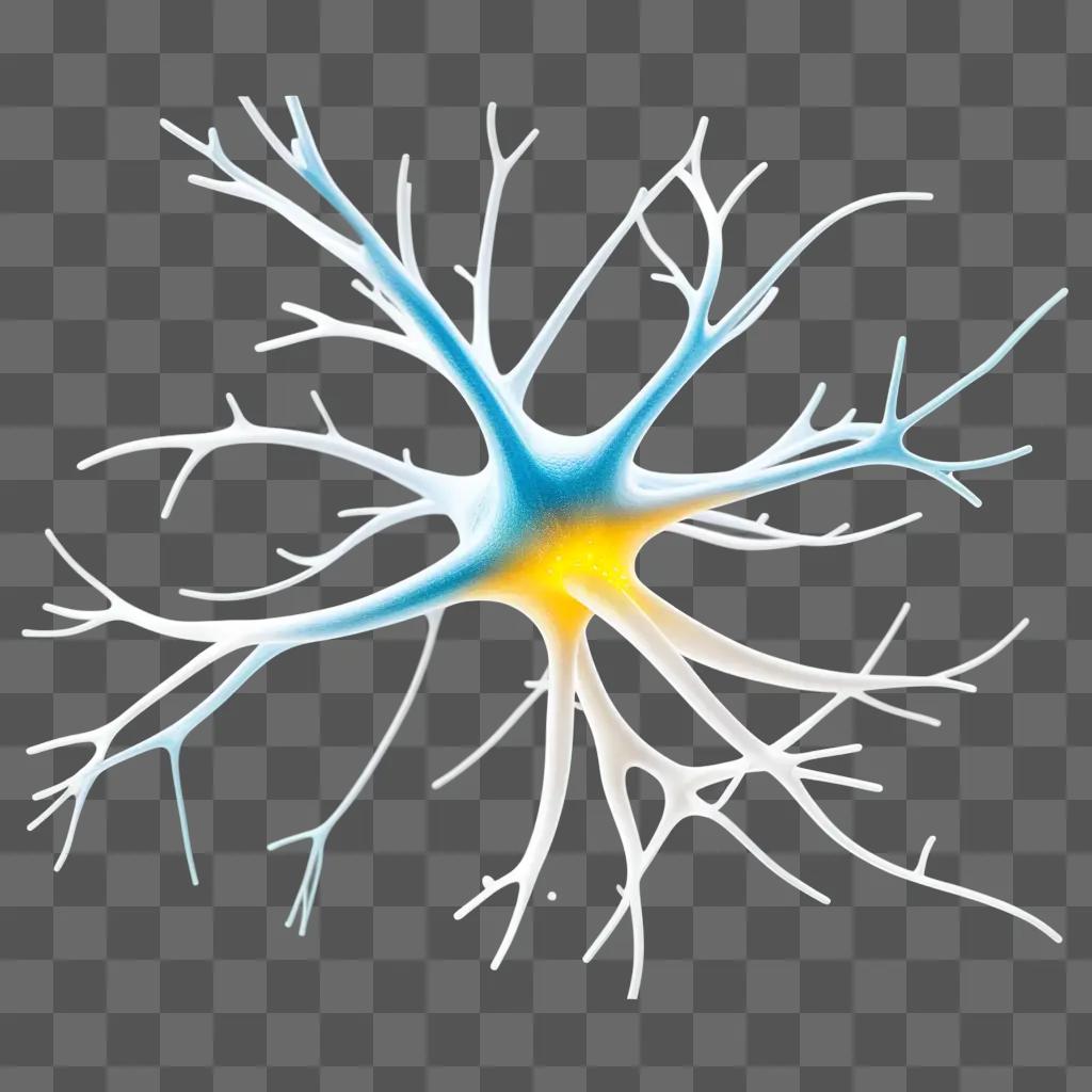 a brain neuron with blue and yellow