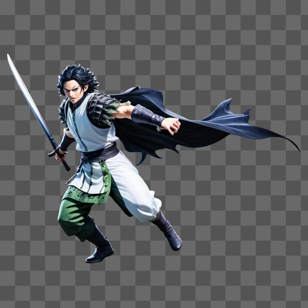 a demon slayer in a white costume and green pants