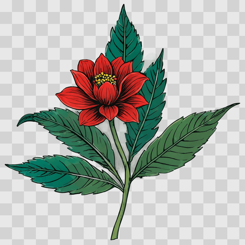 a flower drawing A red flower on a green background