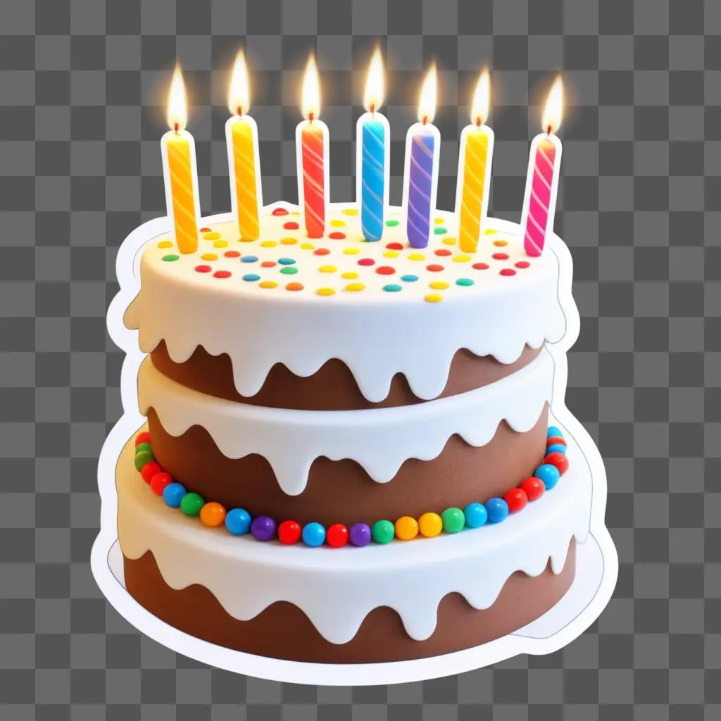 a joyful birthday cake with colorful candles sticker