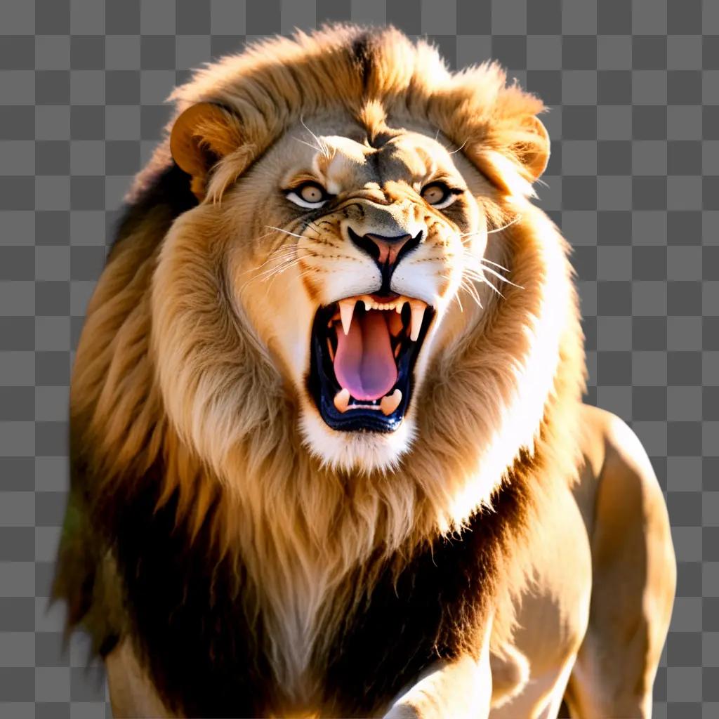 怒りの表情を浮かべて咆哮するライオン
