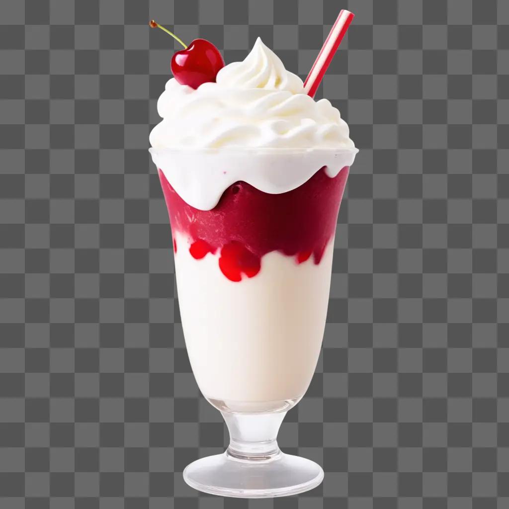 a pink milk shake with whipped cream and a cherry