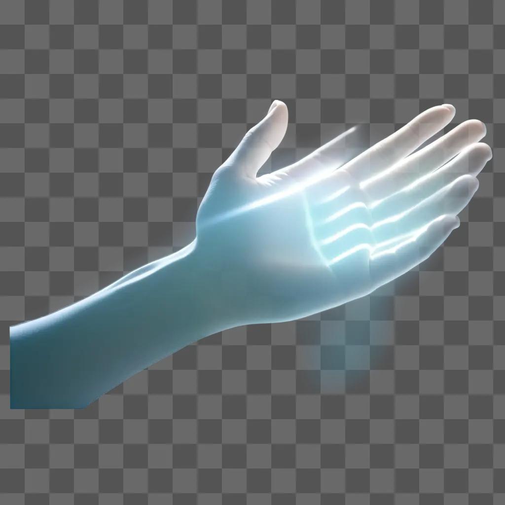 a transparent praying hand reaches for light