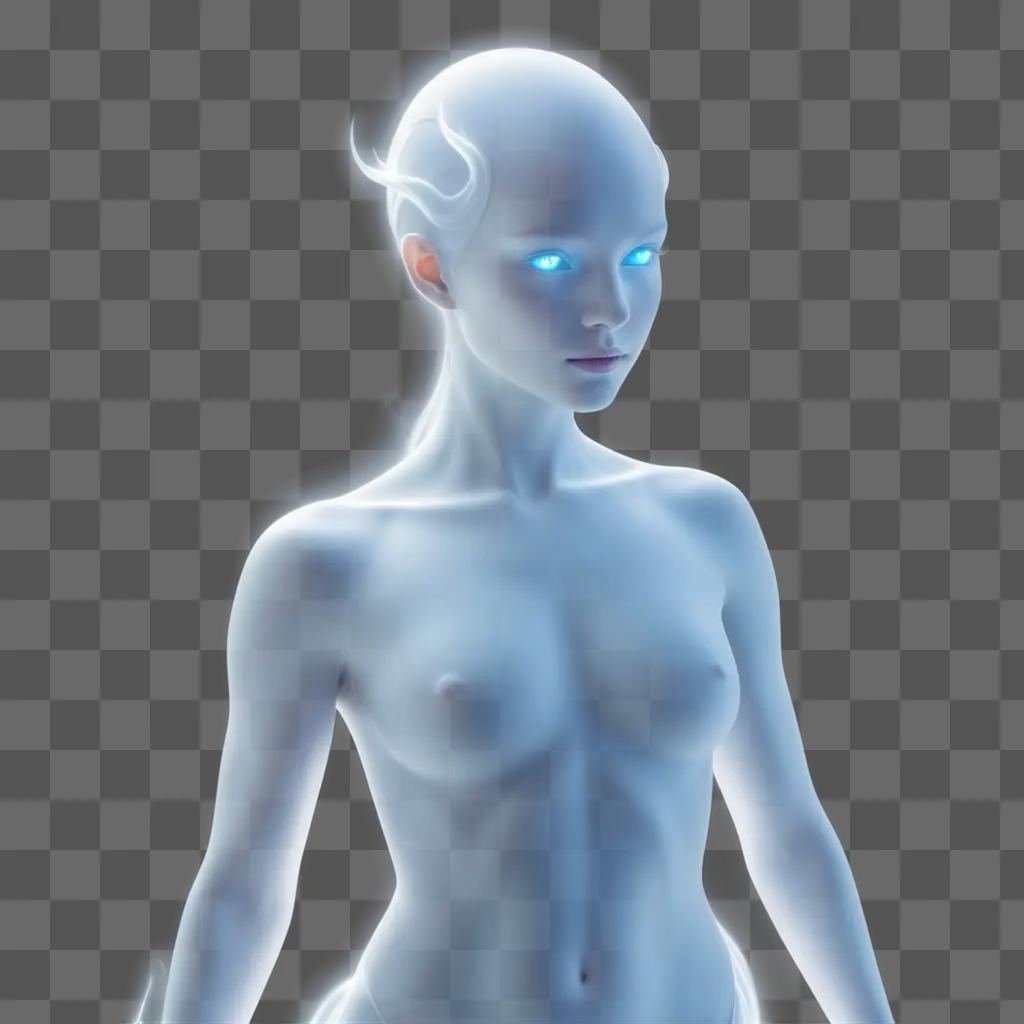 a transparent woman with glowing eyes and a cum