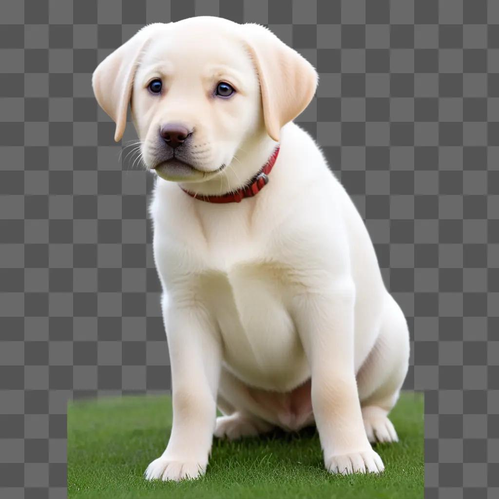 a white labrador sits on the grass