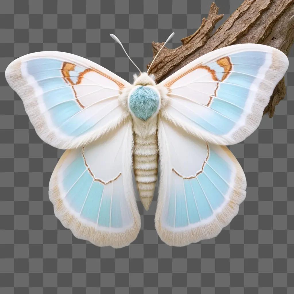 a white moth with blue wings