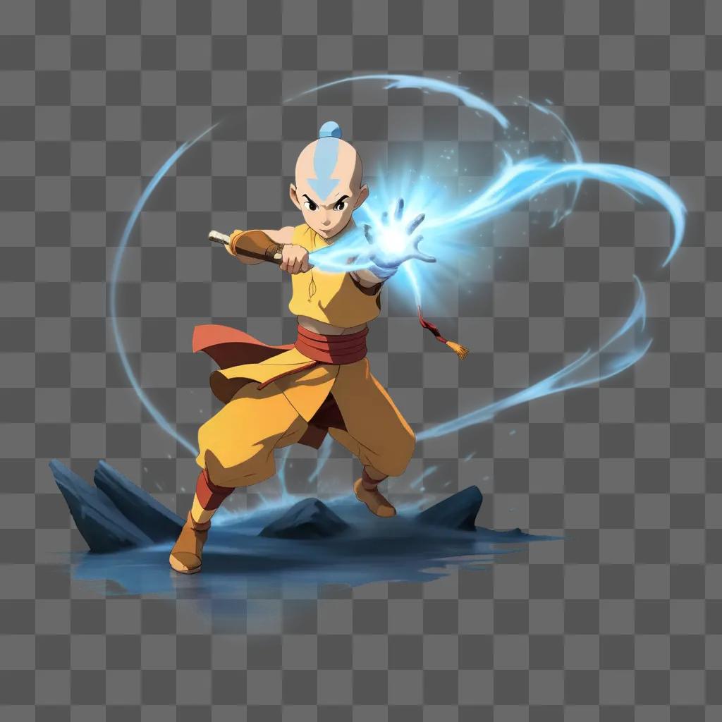 aang in blue fighting on the ocean