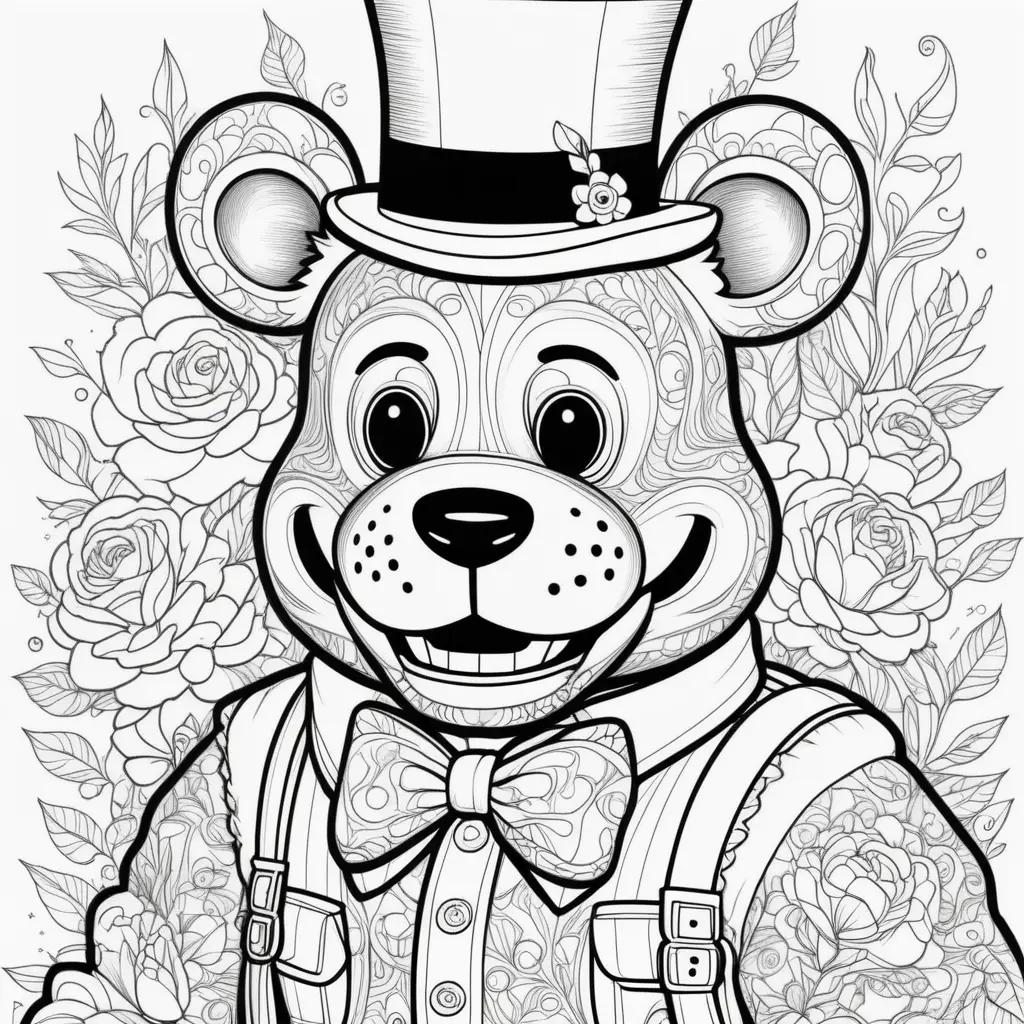 adorable Freddy Fazbear coloring page with a teddy bear in a top hat