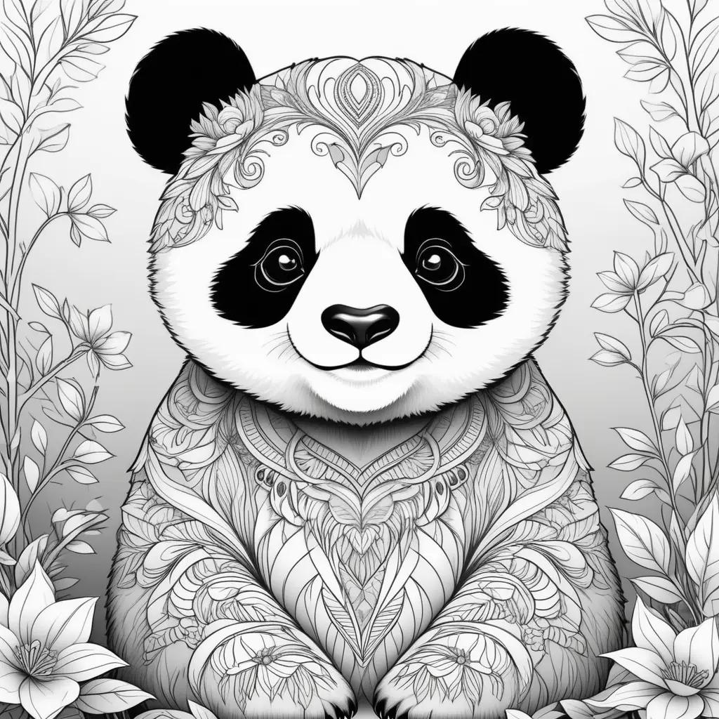 adorable black and white coloring page of a panda bear