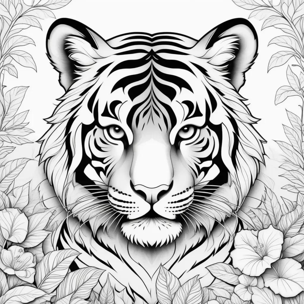 adorable black and white coloring page of a tiger