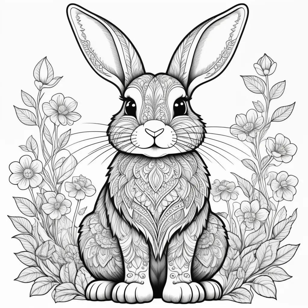 adorable bunny rabbit with a floral border, perfect for coloring pages