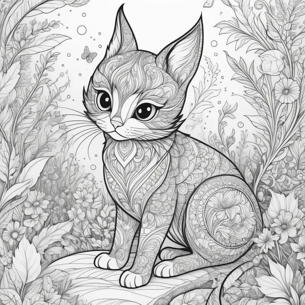 adorable cat with a unique design on a floral background