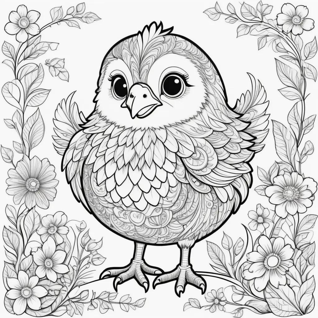 adorable chick coloring page with intricate patterns