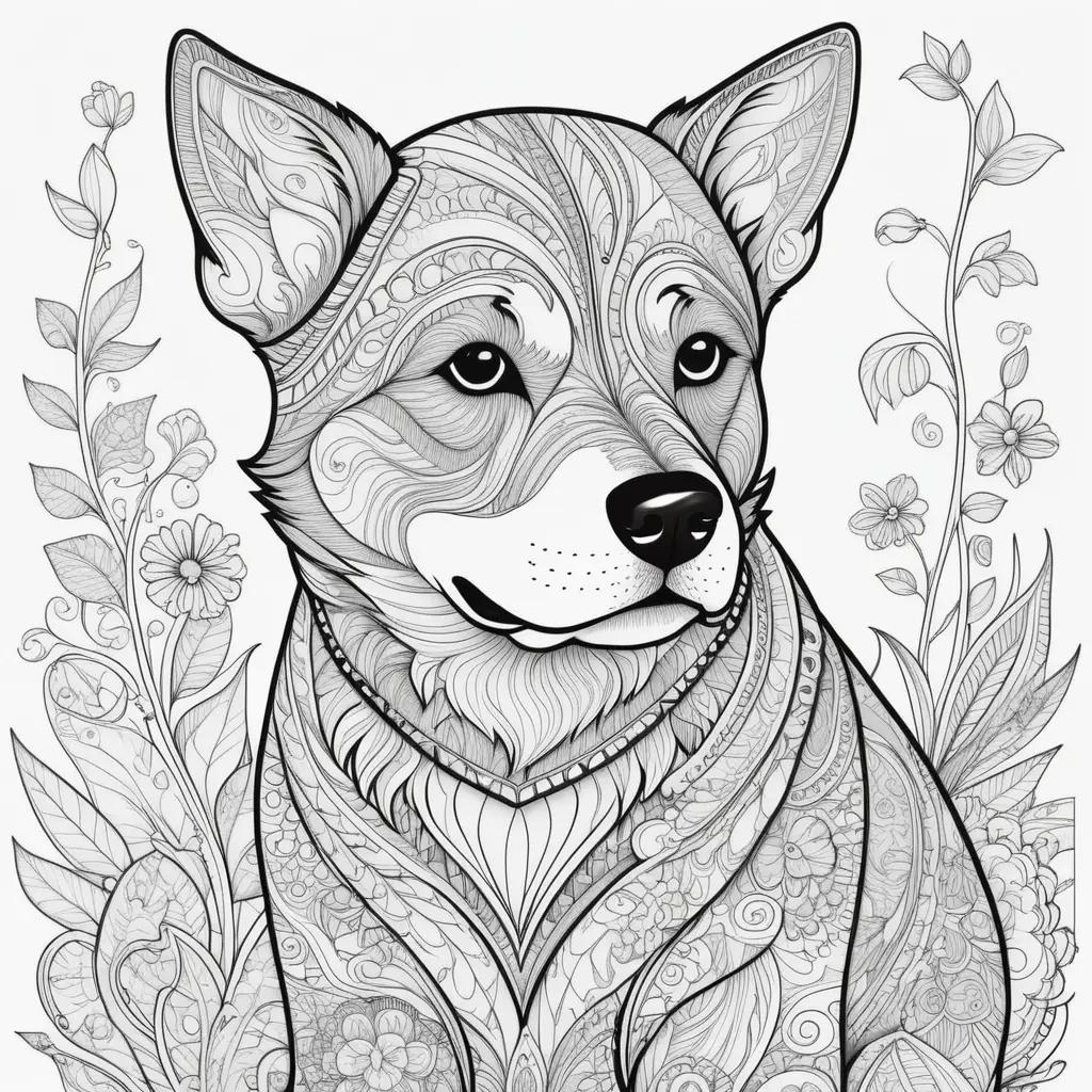 adorable dog in a black and white coloring page