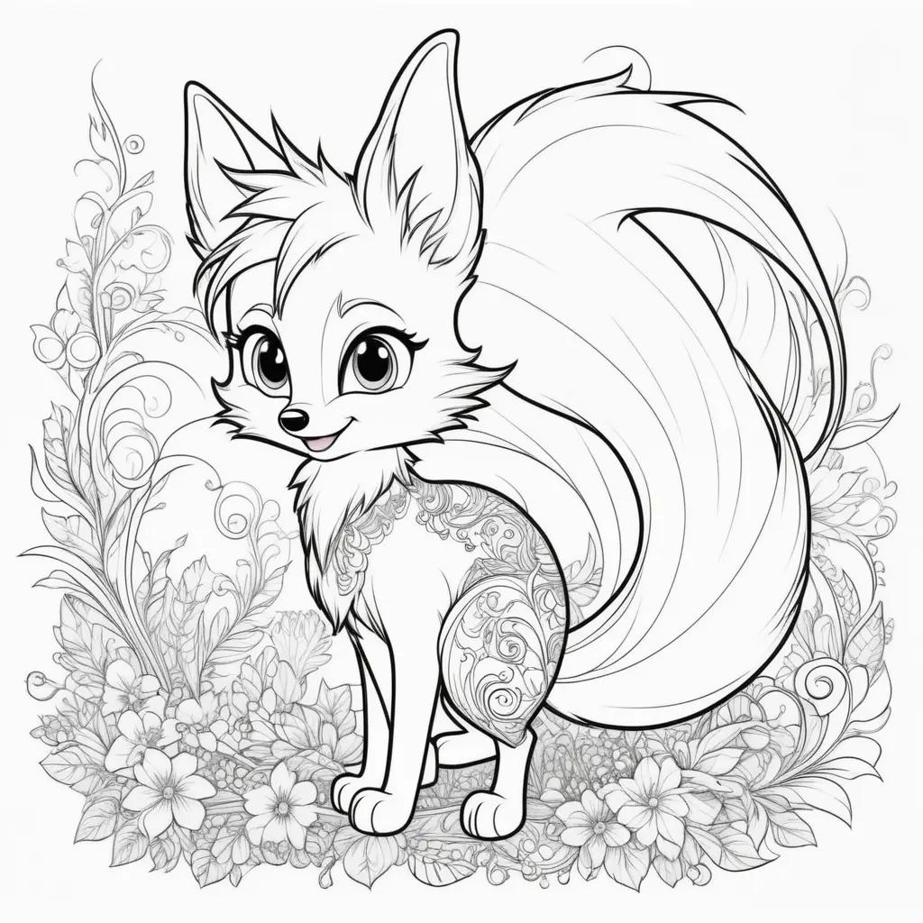 adorable fox with a tail coloring page