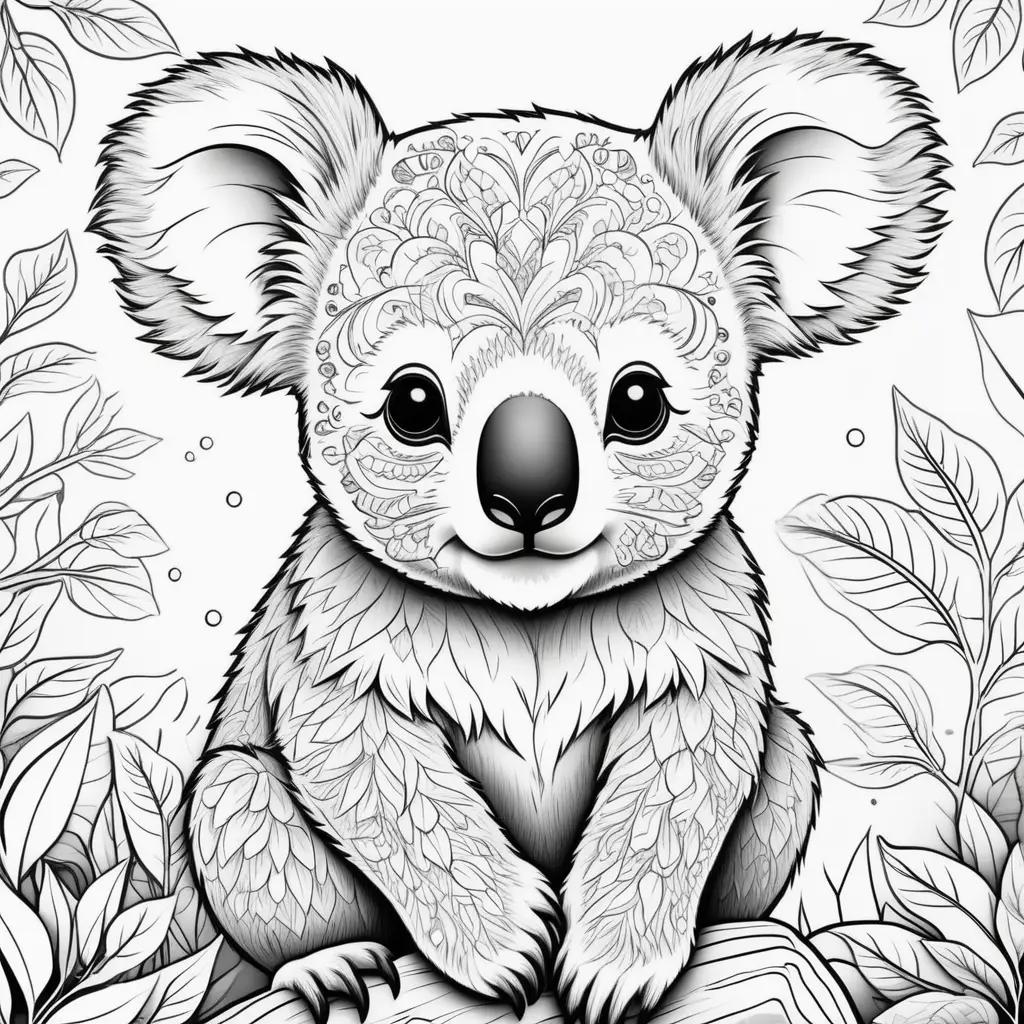 adorable koala bear coloring page with intricate patterns