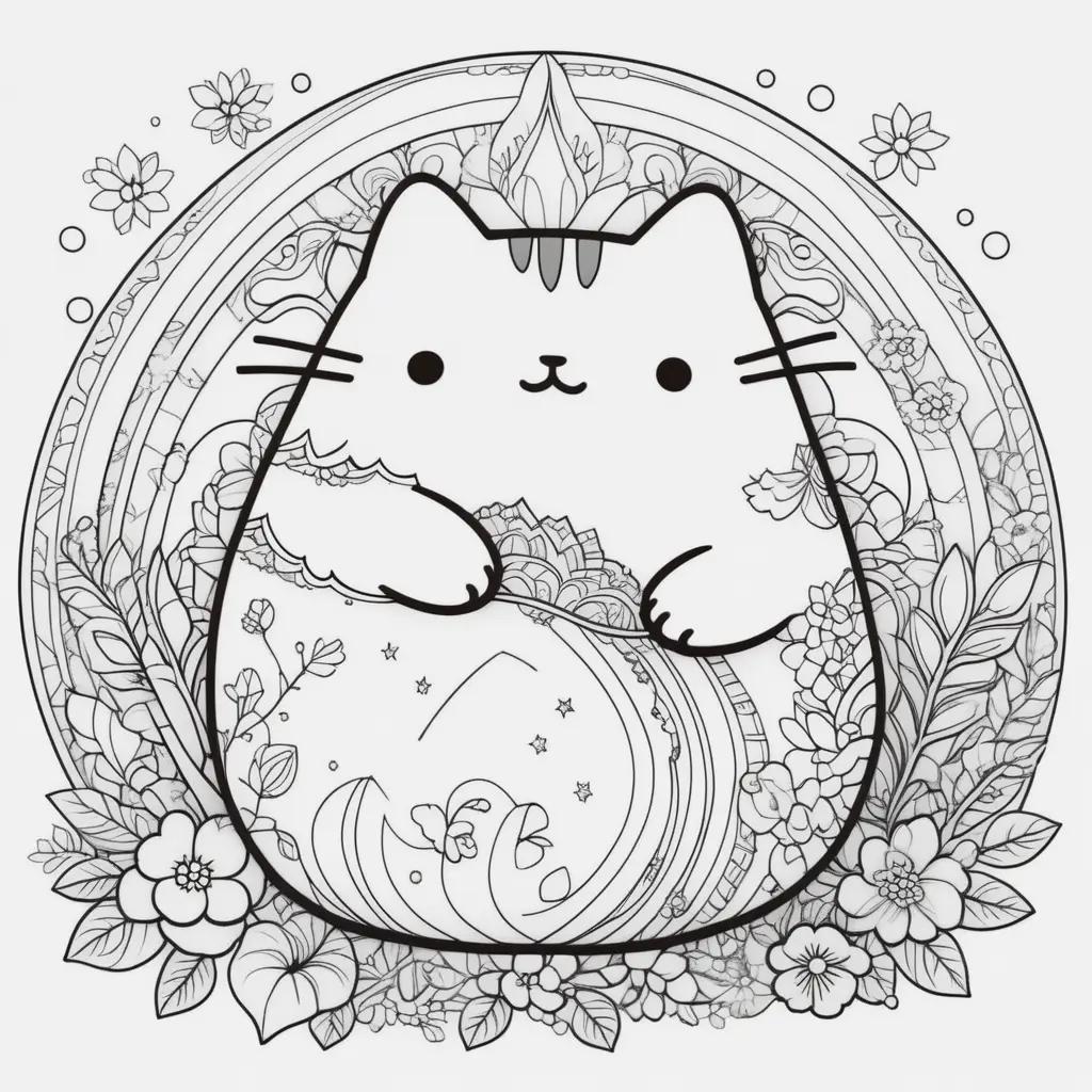 adorable pusheen cat coloring pages with flowers