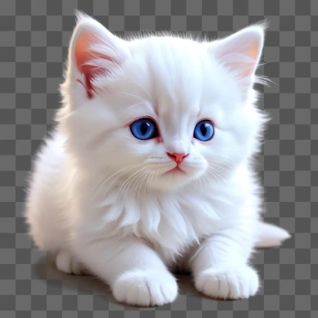 adorable white kitten drawing with blue eyes