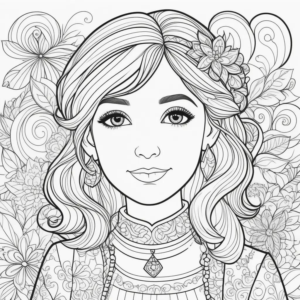 adult coloring page featuring a teacher with a flower crown