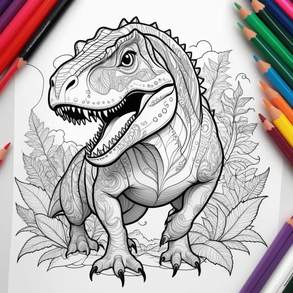 adult coloring page of a dinosaur with a tiger print