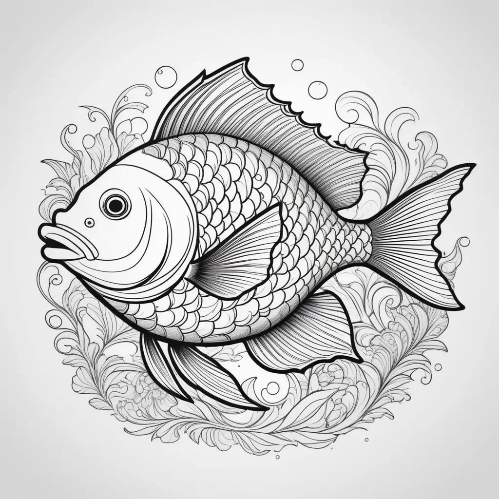 adult coloring page of a fish in a circle