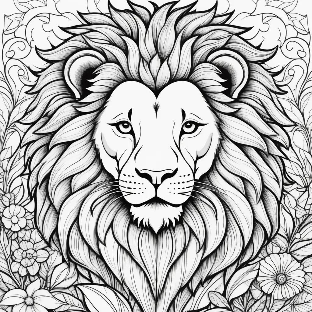 adult coloring page of a lion with black and white lines