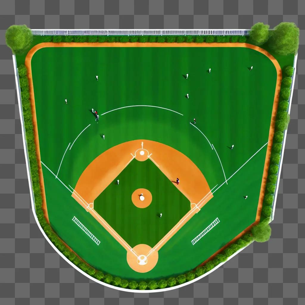 aerial view of a baseball field and players on the field