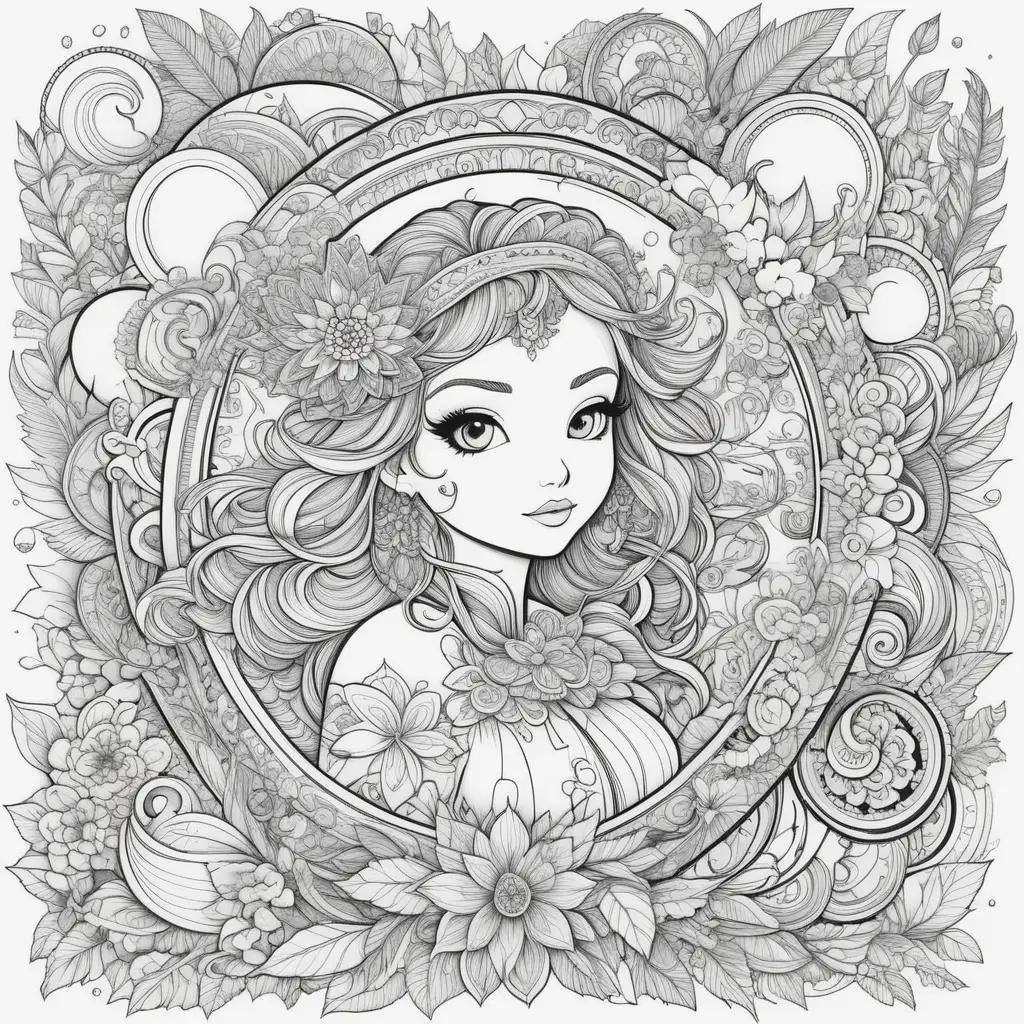 all-black drawing of a girl in a flower crown