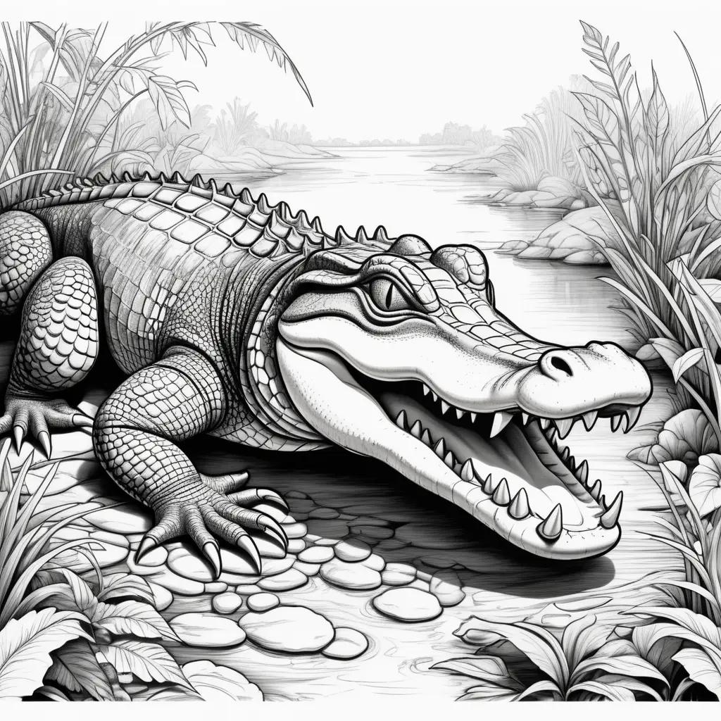 alligator coloring page in black and white