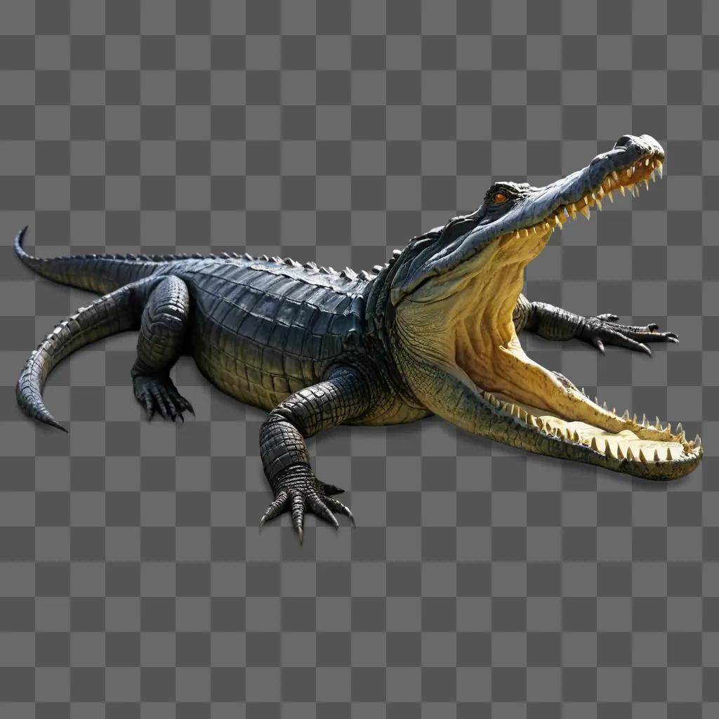 alligator illustrated A large crocodile with open mouth and teeth