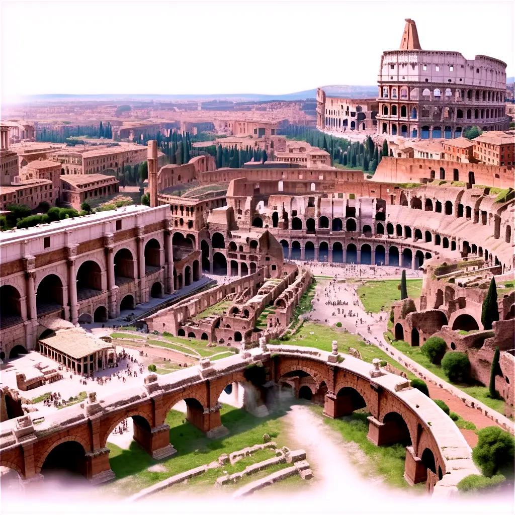アーチと柱のある古代ローマの都市