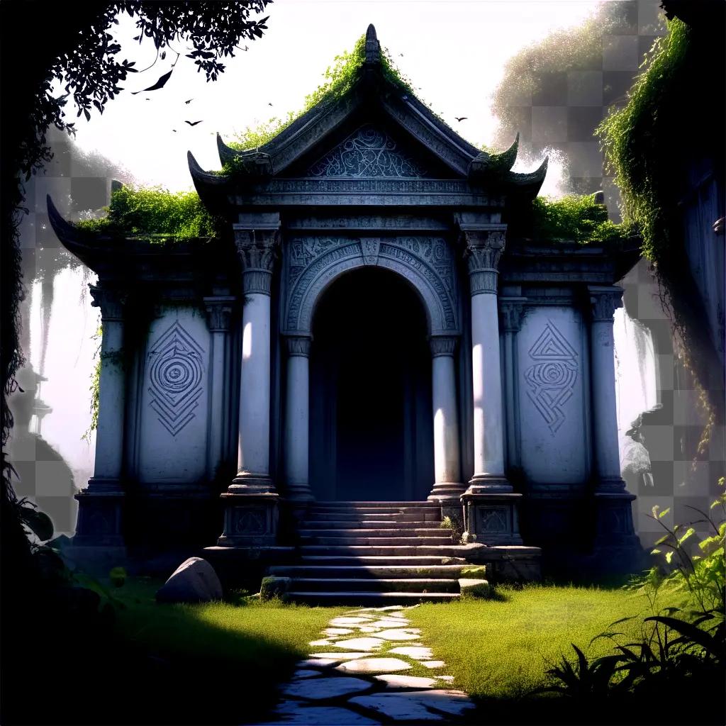 ancient temple with a mysterious stone entrance