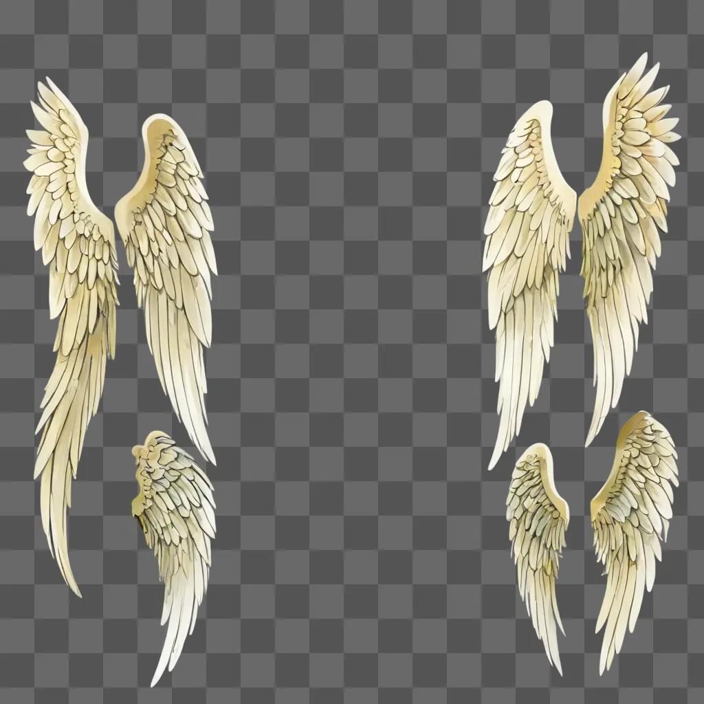 angel wings clipart Four white wings on a beige background