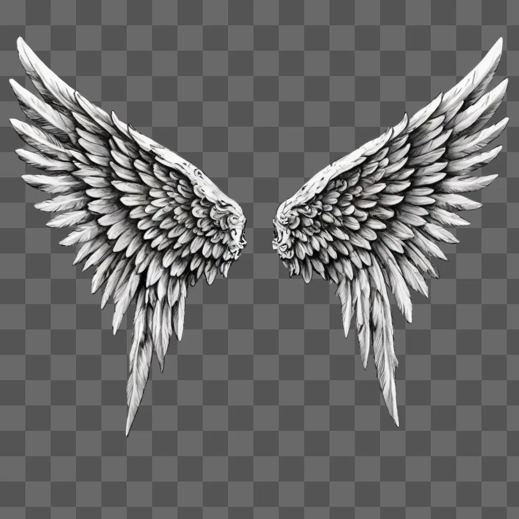 angel wings clipart Two angelic wings in a grayscale design