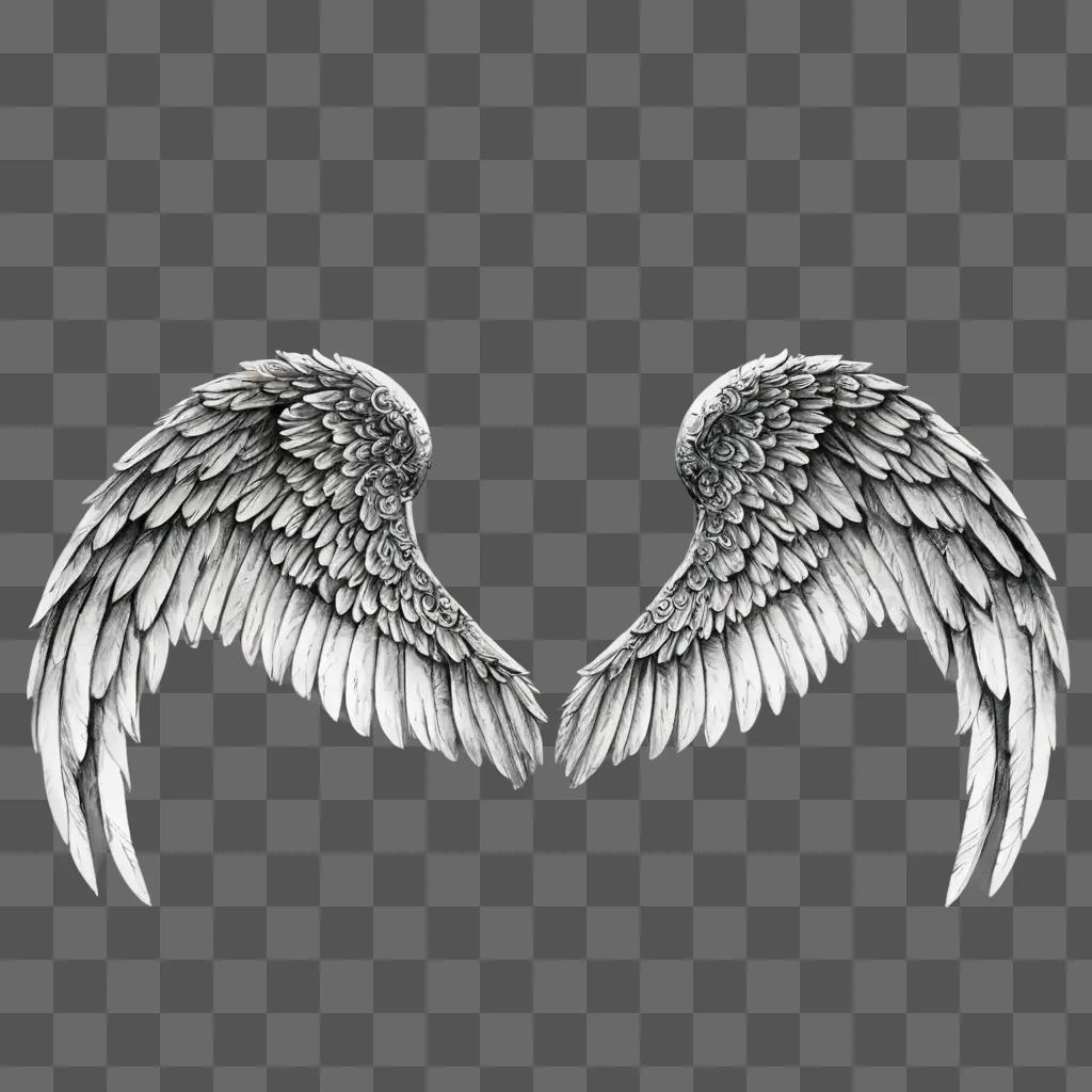 angel wings drawing Two angel wings on a gray background