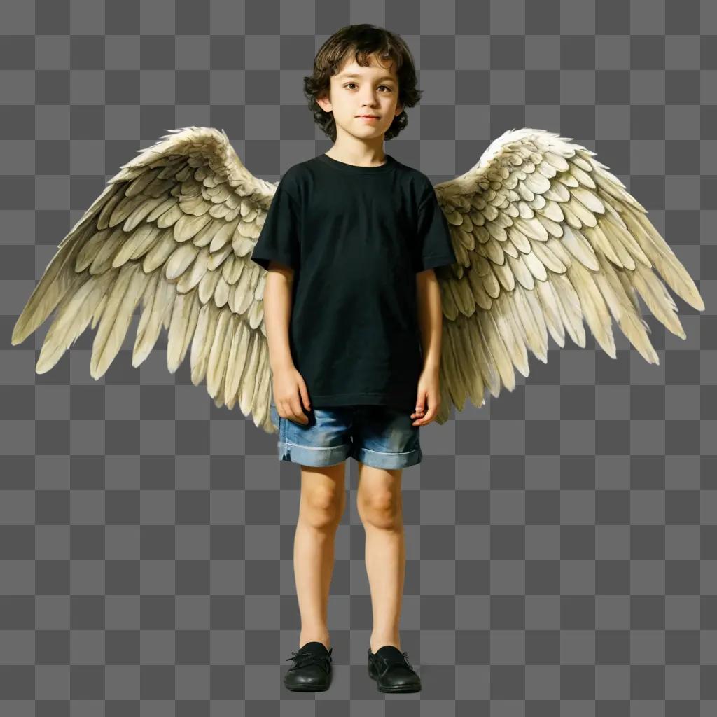 angel wings drawing for kids A young boy with wings stands in the middle of the frame