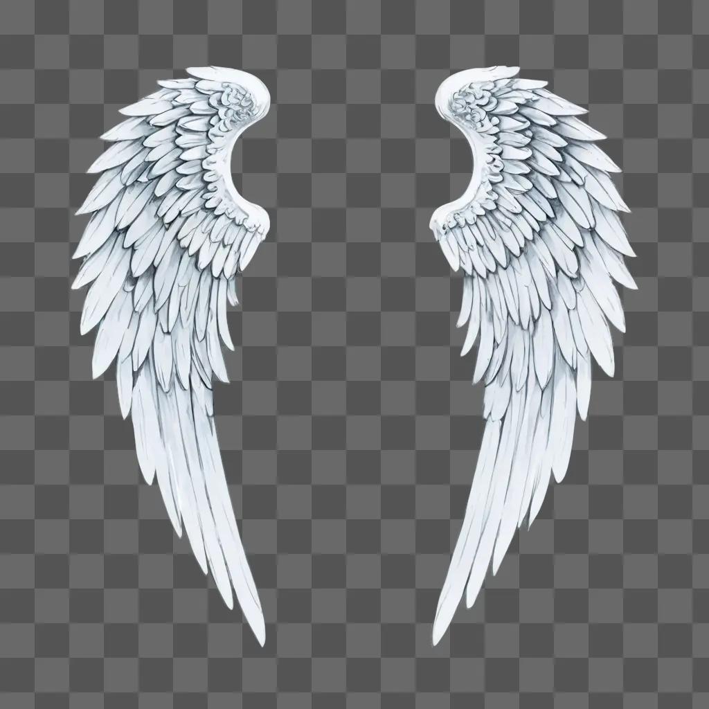 angel wings drawing outline A pair of white angel wings against a light blue background