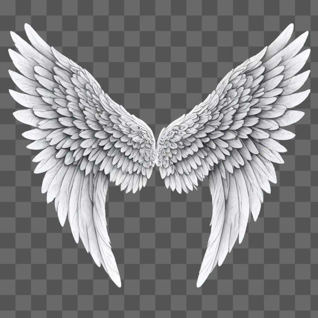 angel wings drawing outline A pair of white wings against a gray background