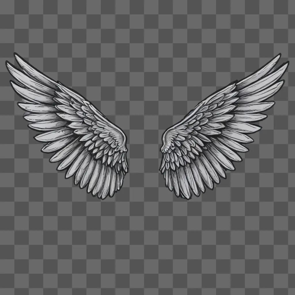 angel wings drawing outline A pair of wings in a grey color