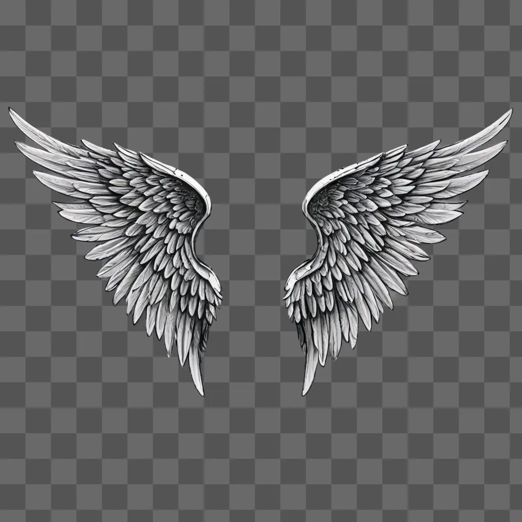 angel wings drawing outline Two winged angels in a gray background