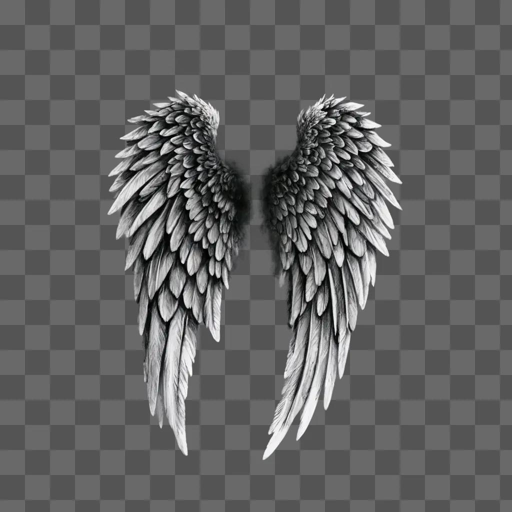 angel wings drawing realistic A pair of large wings against a dark background