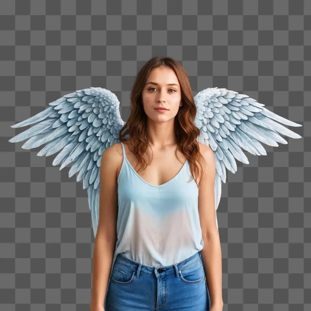 angel wings drawing realistic A young woman poses with angelic wings