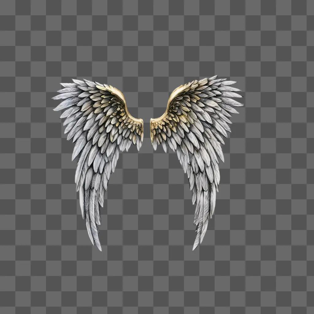 angel wings drawing realistic Artistic depiction of angelic wings on a gray background