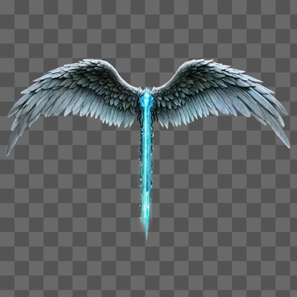 angel wings drawing realistic Grey wings with a glowing sword