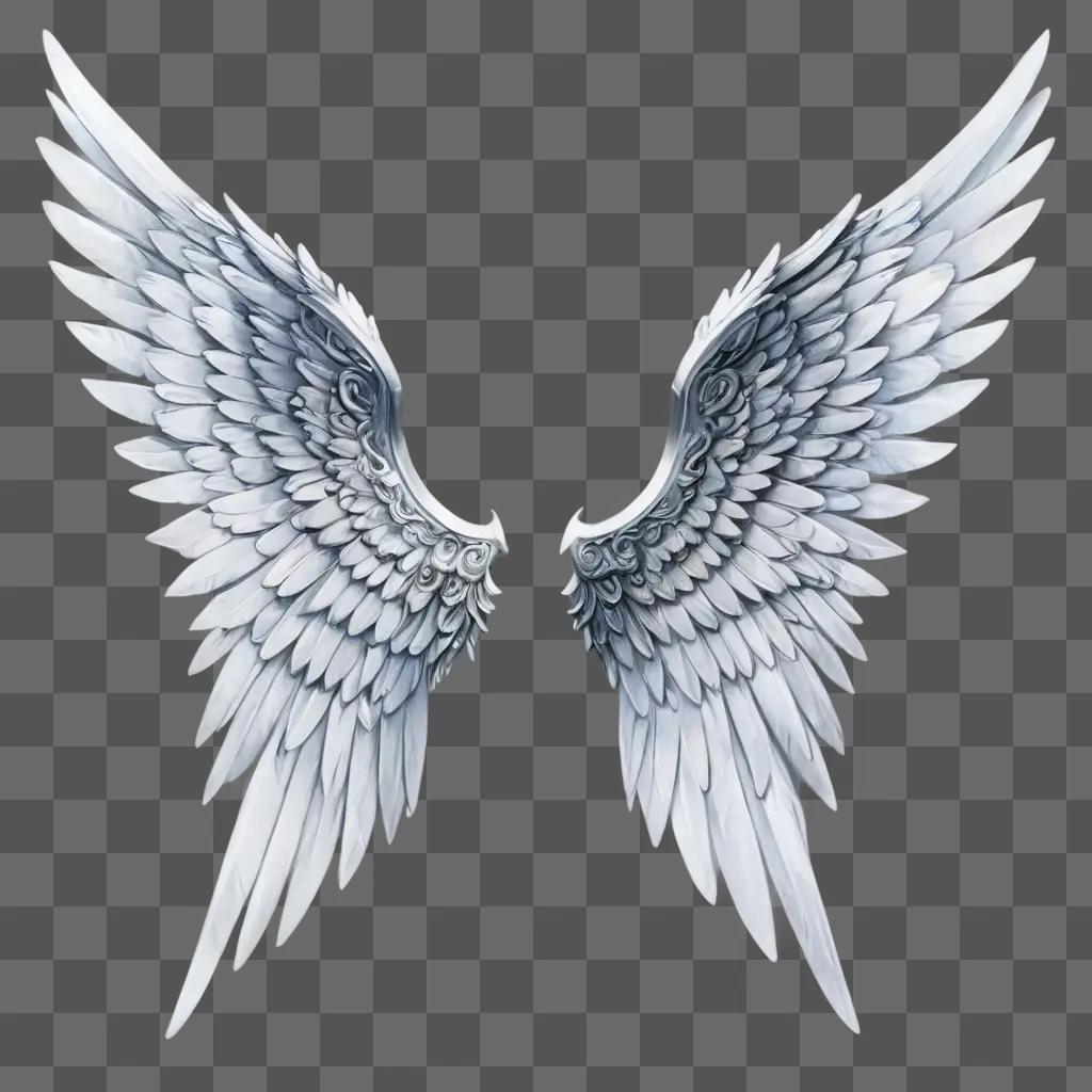 angel wings drawing realistic Two angelic wings against a gray background